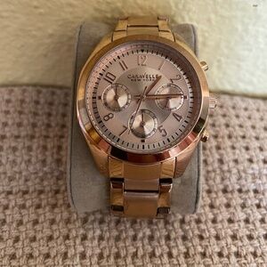 Caravelle Ladie's, Rose Gold Finish Chronograph Watch, Stainless Steel Strap